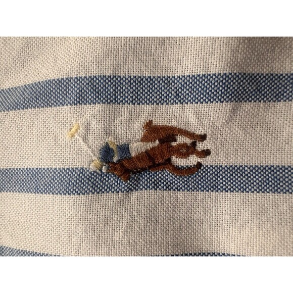 Polo Ralph Lauren Shirt Mens Size L Blue White Striped Flesh Pony Rare Unique - Picture 2 of 11